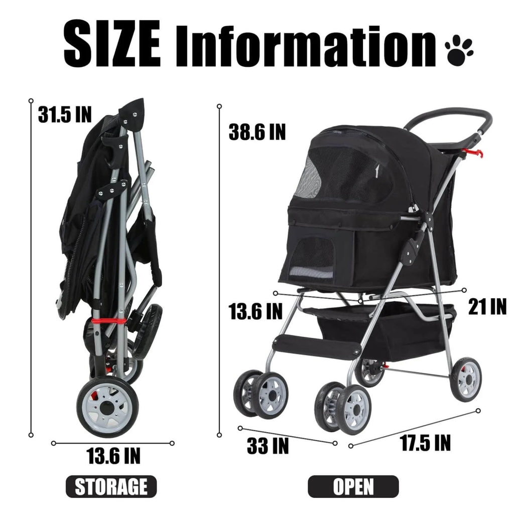 4 Wheels Foldable Pet Stroller with Storage Basket N2288