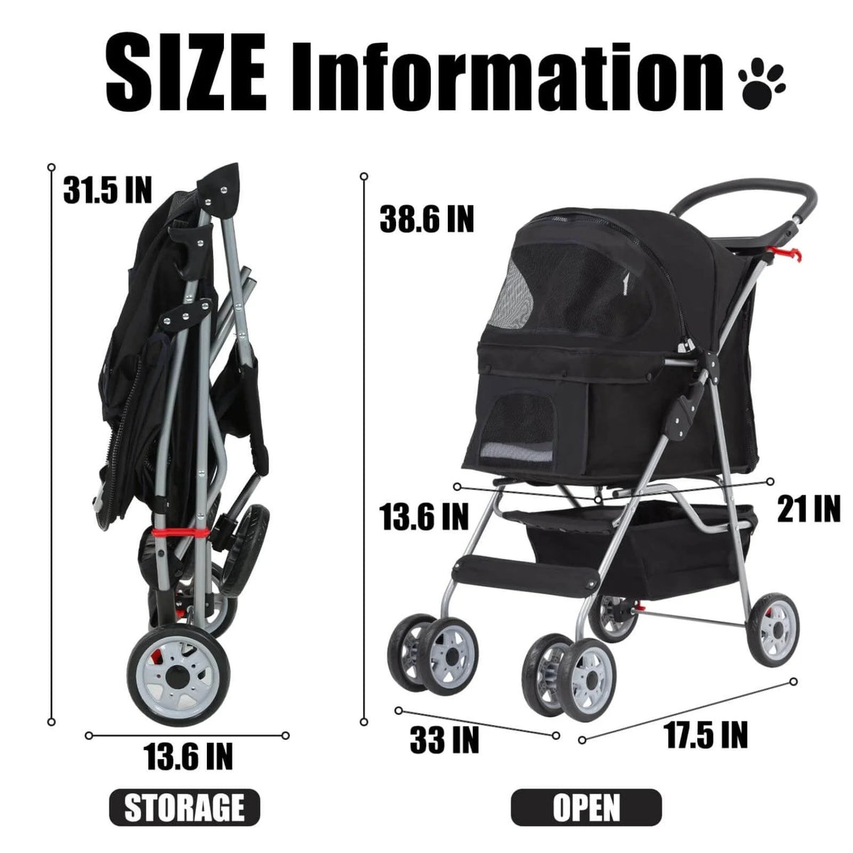 4 Wheels Foldable Pet Stroller with Storage Basket N2288