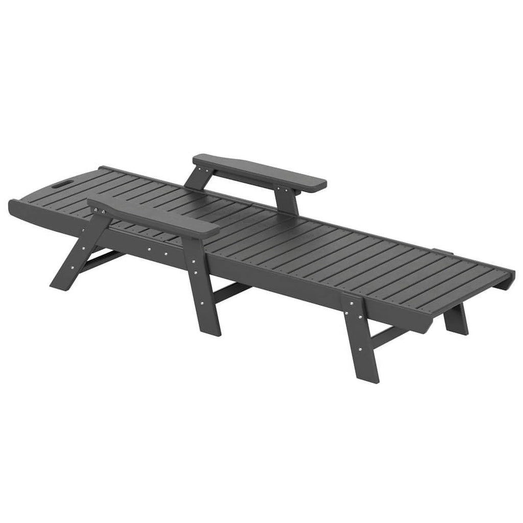 Gray 3PC HDPE Plastic Reclining Chaise Lounge Table Set K76786