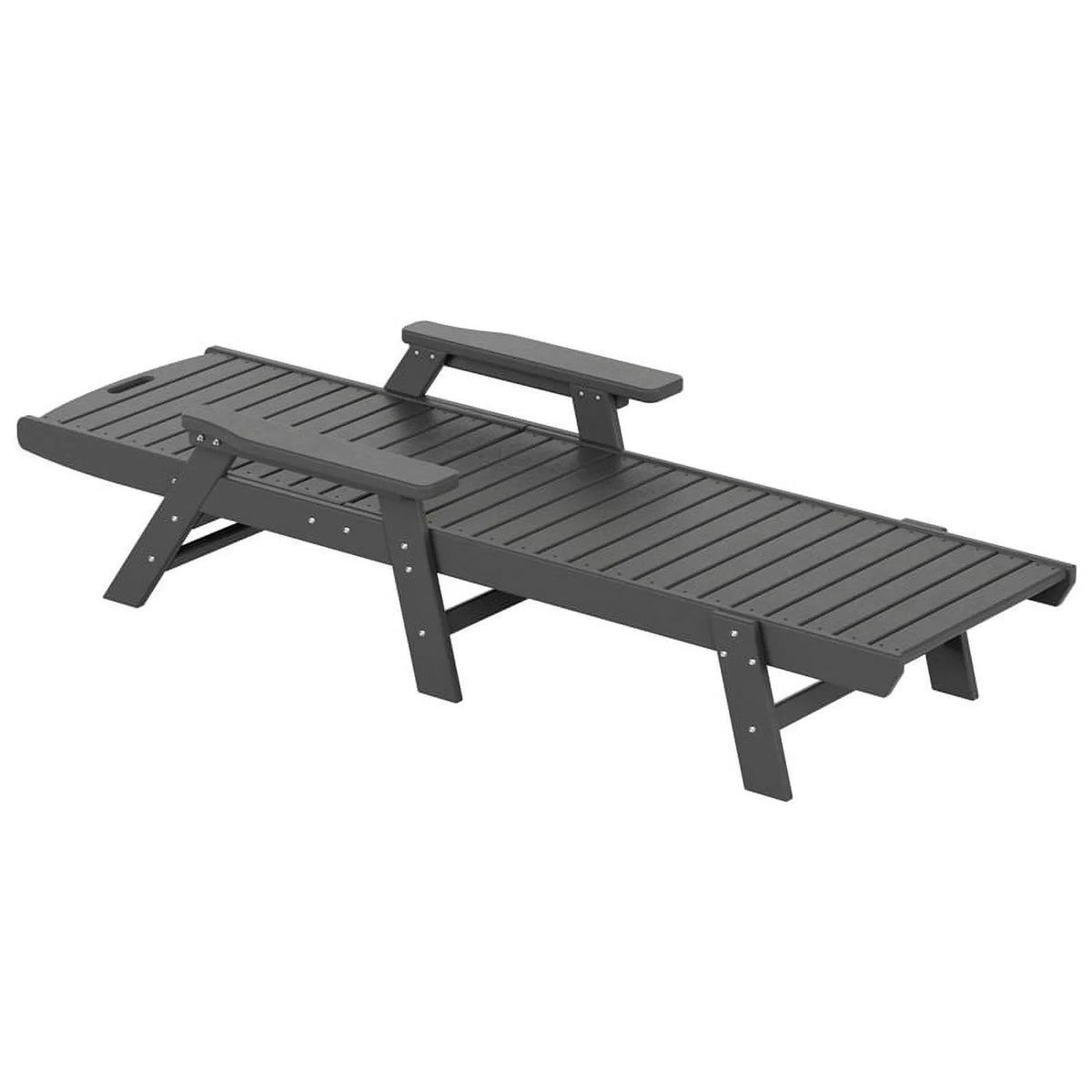 Gray 3PC HDPE Plastic Reclining Chaise Lounge Table Set K76786