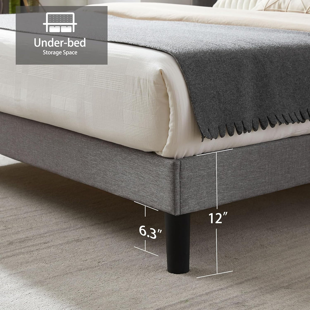 Full Size Fabric Upholstered Platform Bed Frame with Tufted Headboard M5671