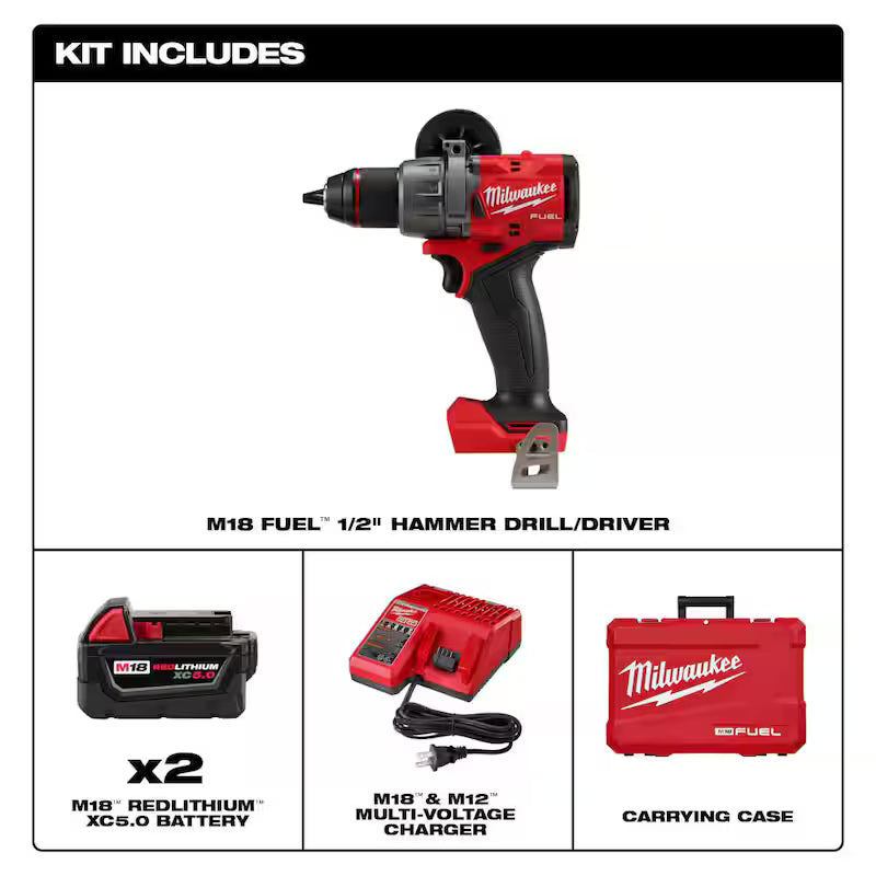 18V Lithium-Ion Brushless Cordless 1/2 in. Hammer Drill Driver Kit with Two 5.0 Ah Batteries J437405