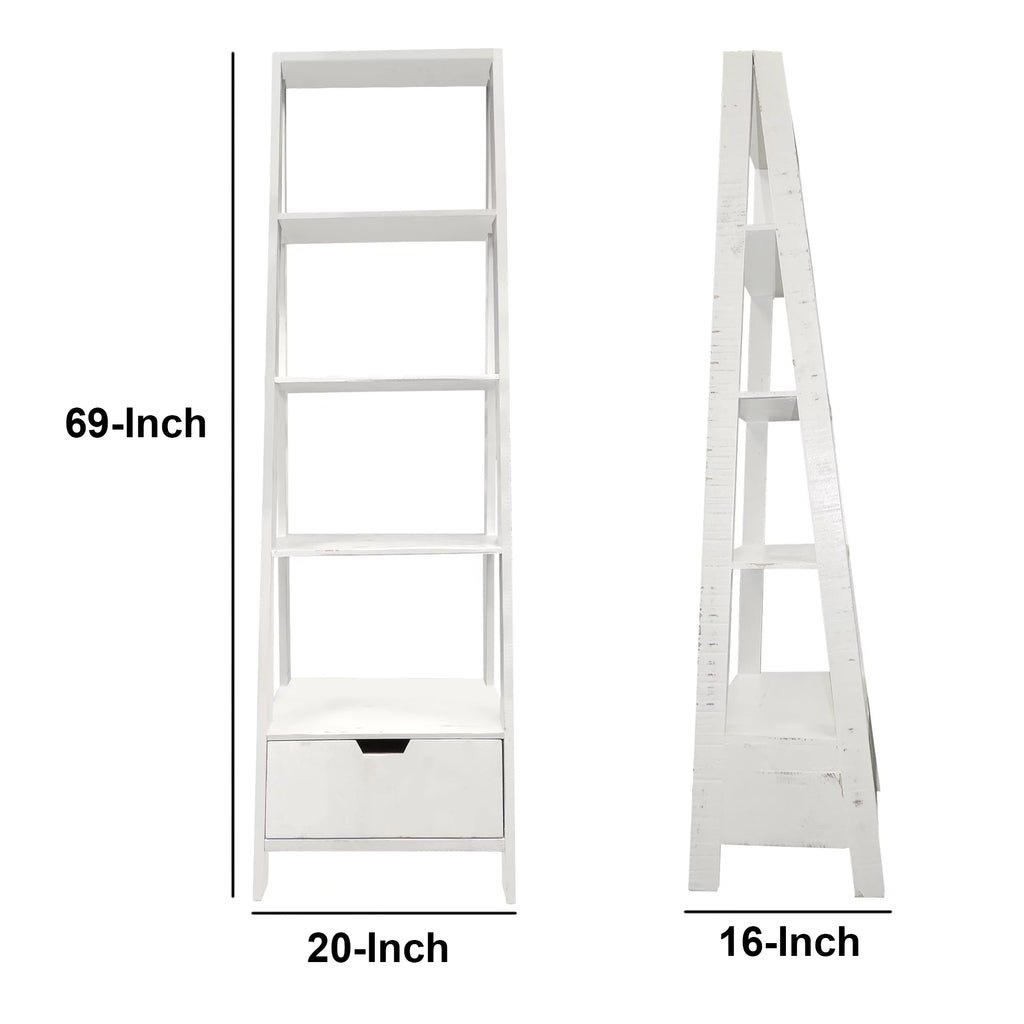 4 Shelf Wooden Ladder Bookcase with Drawer L16100