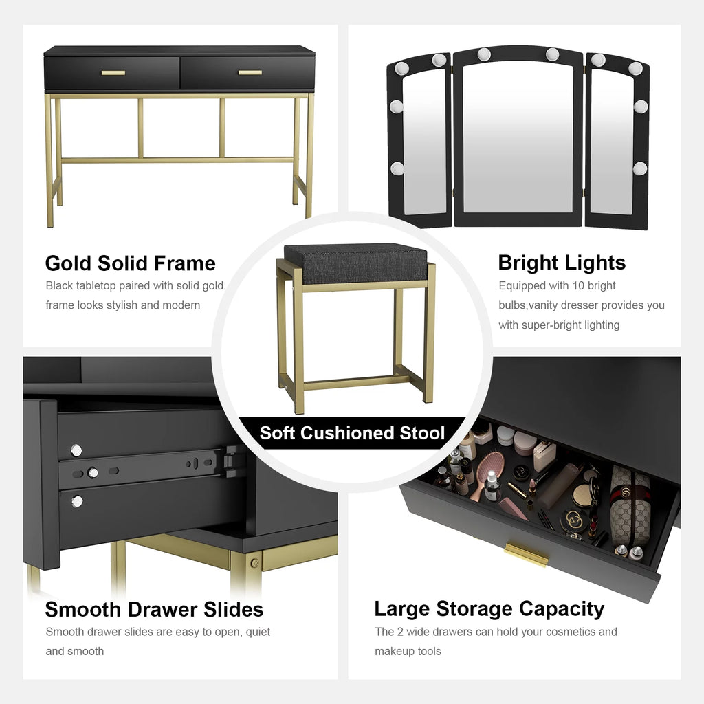Vanity Table with Lighted Mirror Black M1900