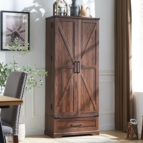 72" White Farmhouse Kitchen Pantry Cabinet with Drawer B39261