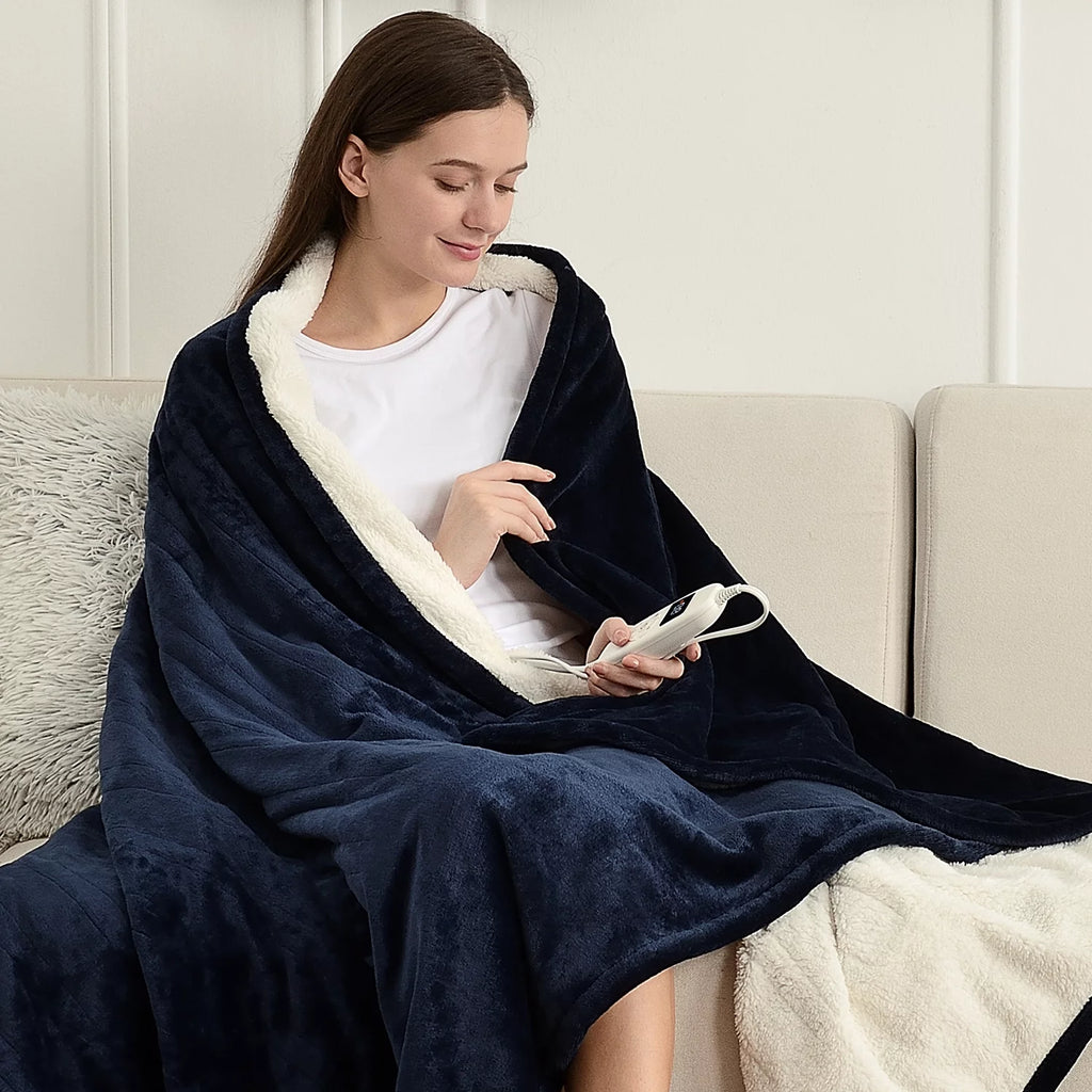 50" x 60" Blue Fleece Heated Throw Blanket N18389