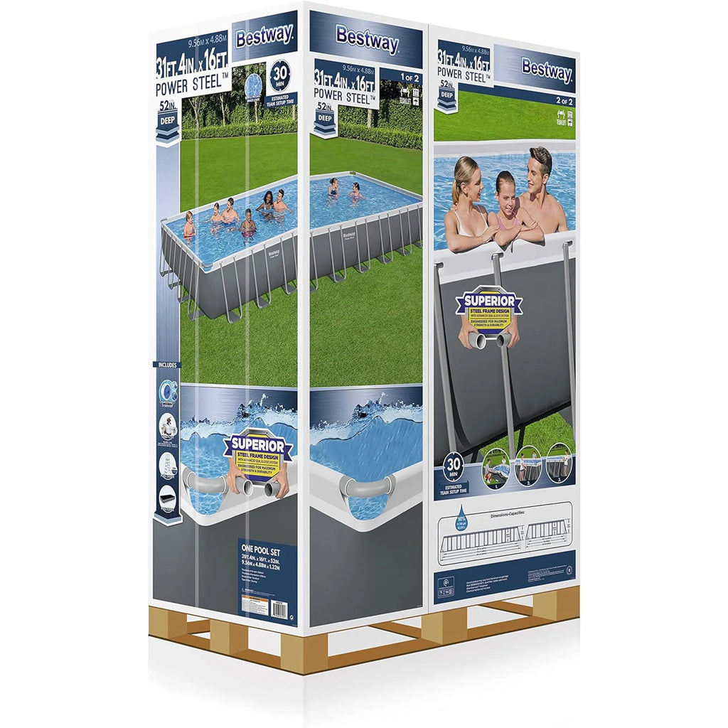 Grey Rectangular Metal Frame Above Ground Pool Set B887543