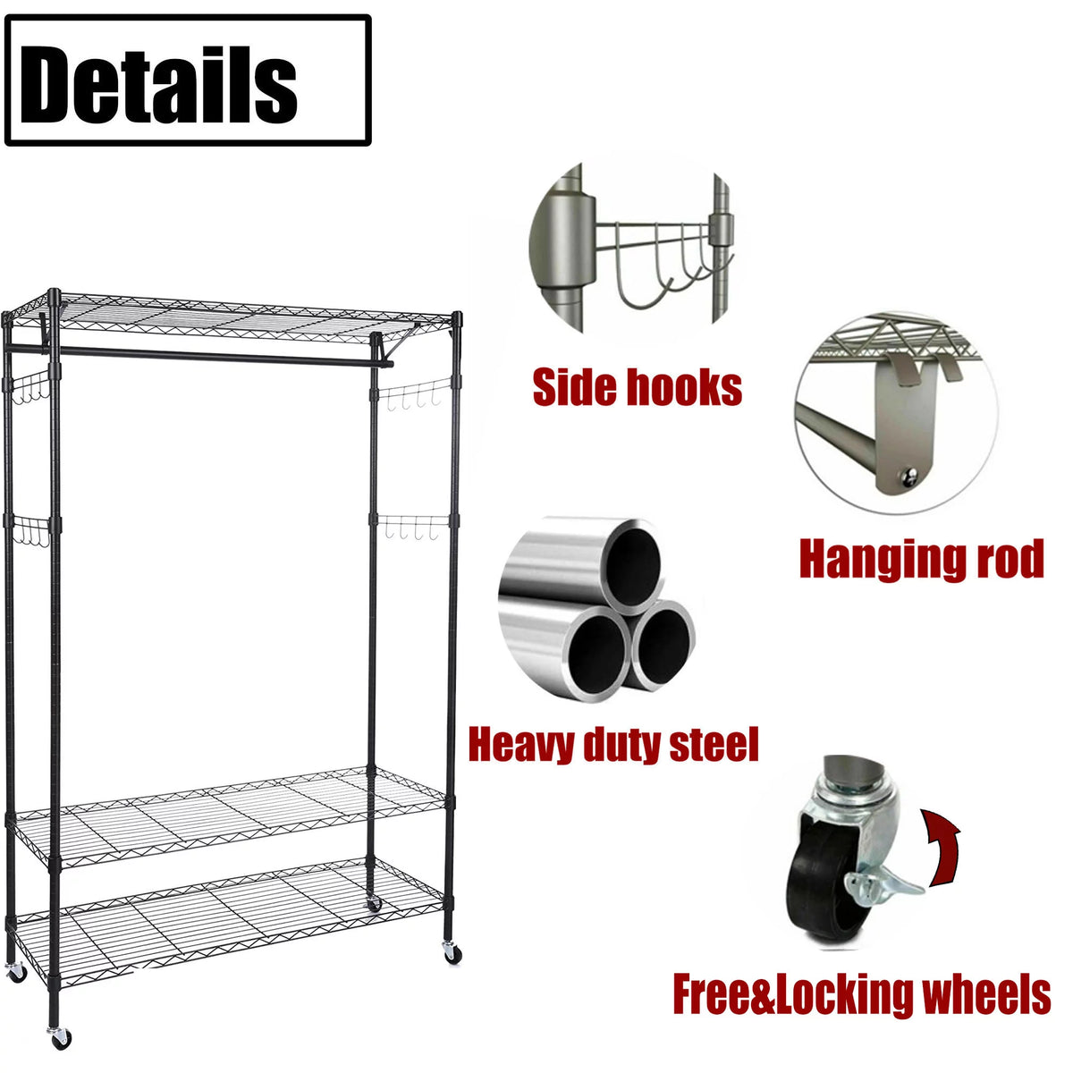 Heavy Duty Clothing Garment Rack with Shelves J551