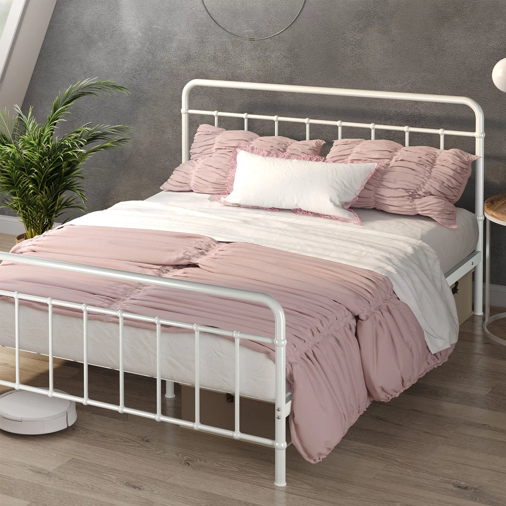 King White Metal Platform Bed Frame F3124