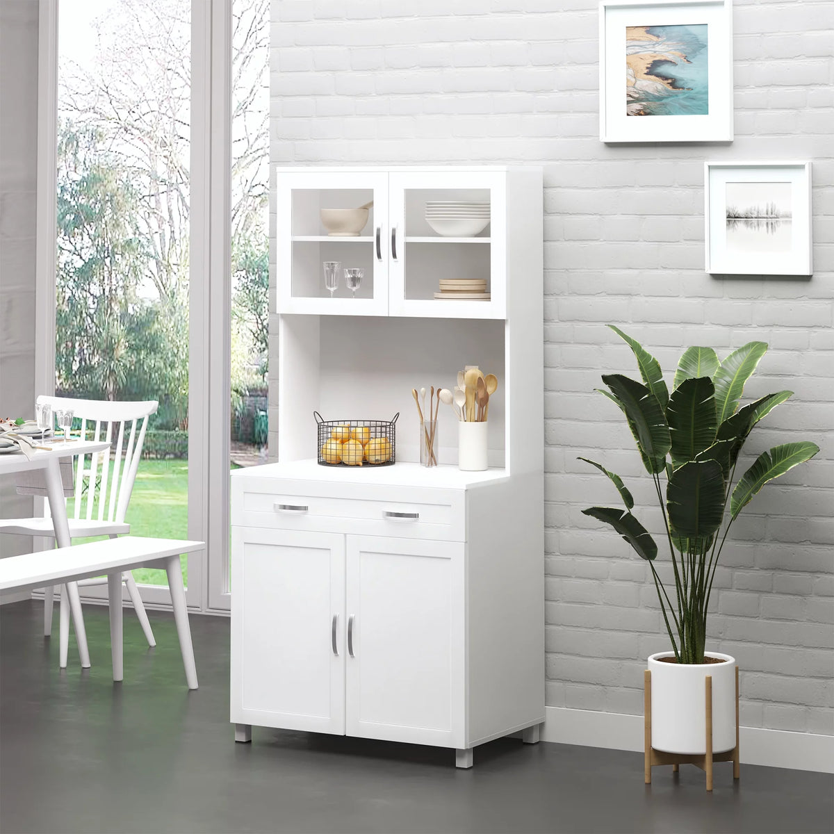 67" White Buffet with Hutch L932