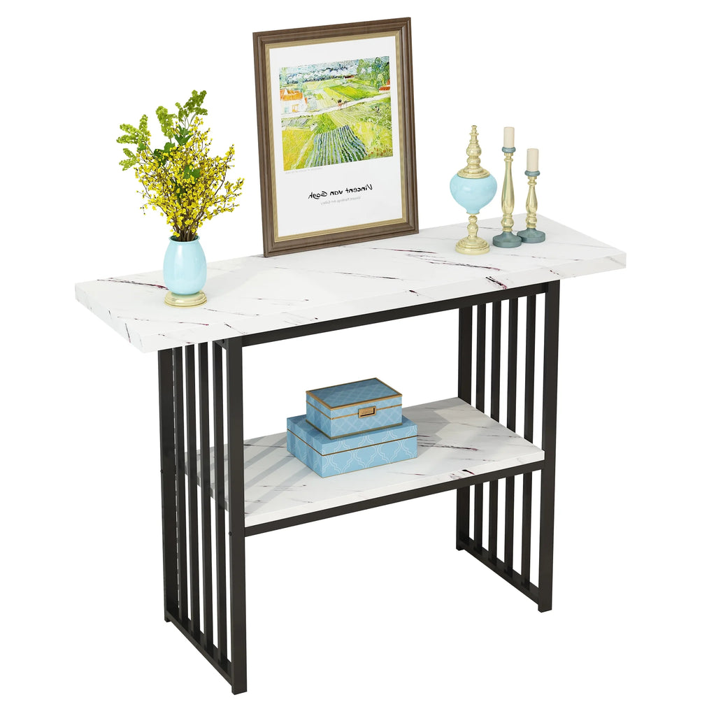 Black & White 42-Inch Console Table with Metal Legs I8388