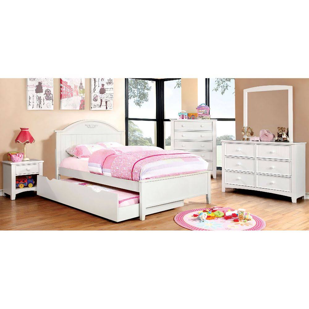 White Wood Full Bed with Trundle P447142