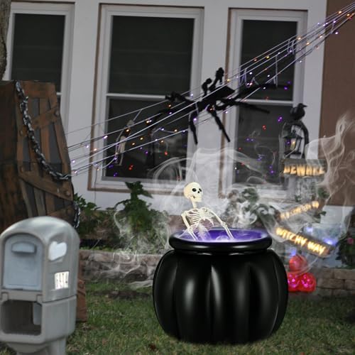 Large Halloween Cauldron with Skeleton LED Inflatable Black Bowl Candy Bucket E66414