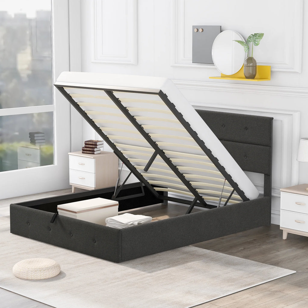 Upholstered Full Storage Platform Bed Y446