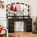 Black Vanity Desk with Lighted Mirror and 7 Drawers M63368
