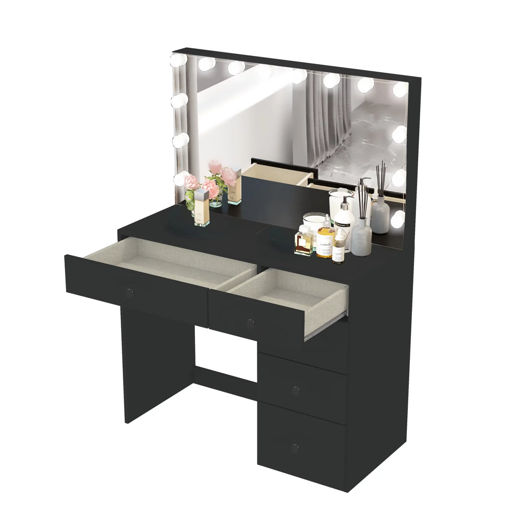 Black Makeup Vanity Table with 5 Drawers Y383