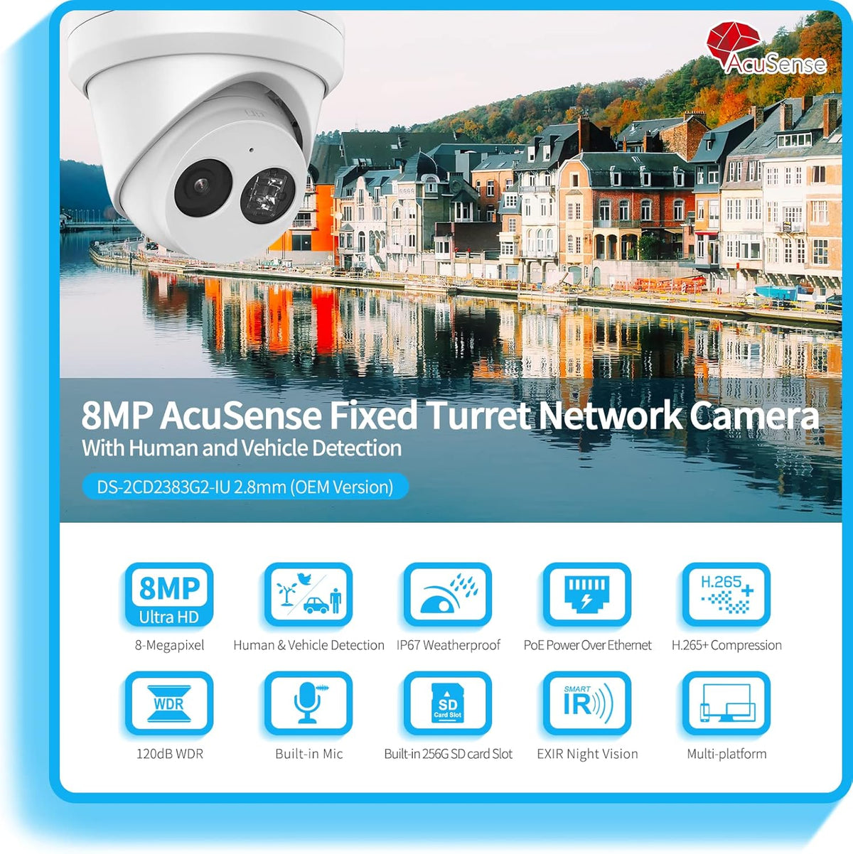 8MP 4K PoE Turret IP Camera with Built-in Mic L8357