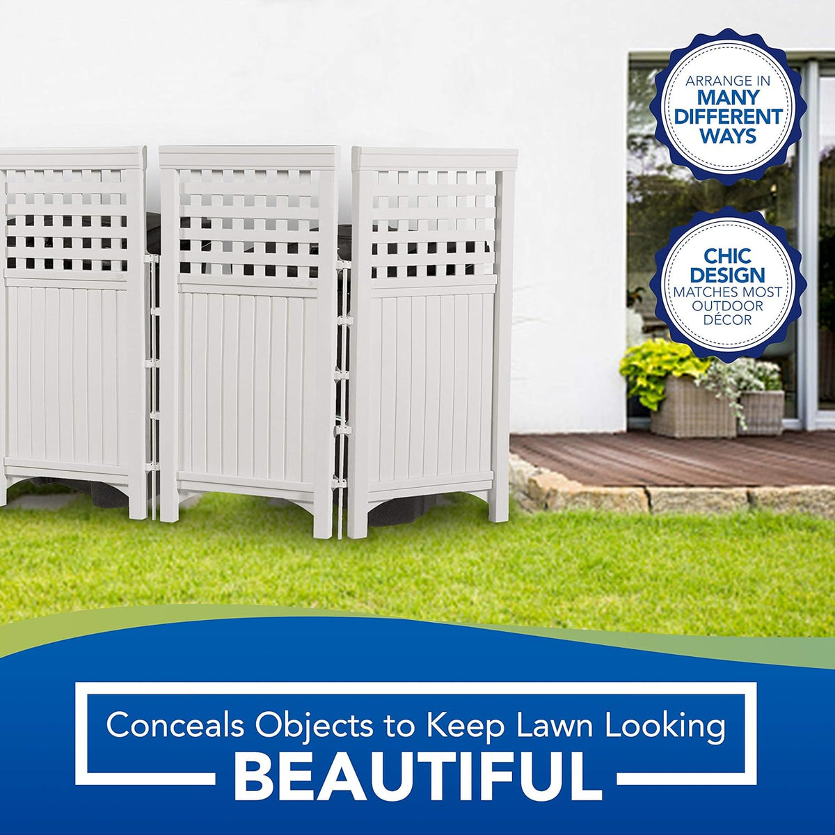 White 4 Panel Freestanding Steel Resin Outdoor Screen H75477