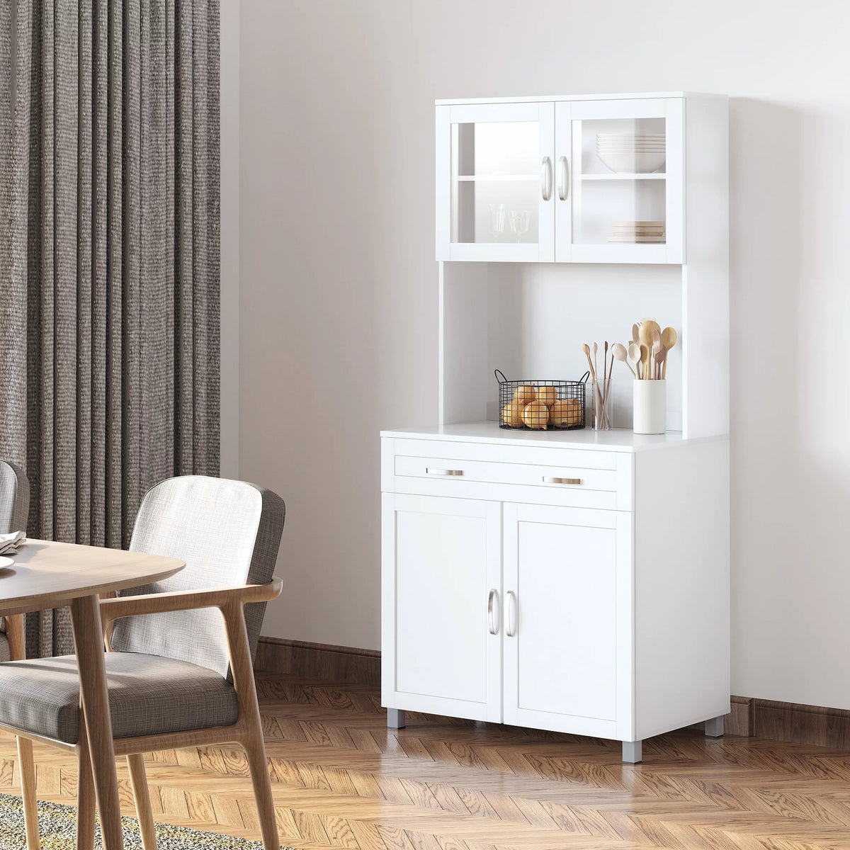 67" White Buffet with Hutch L932
