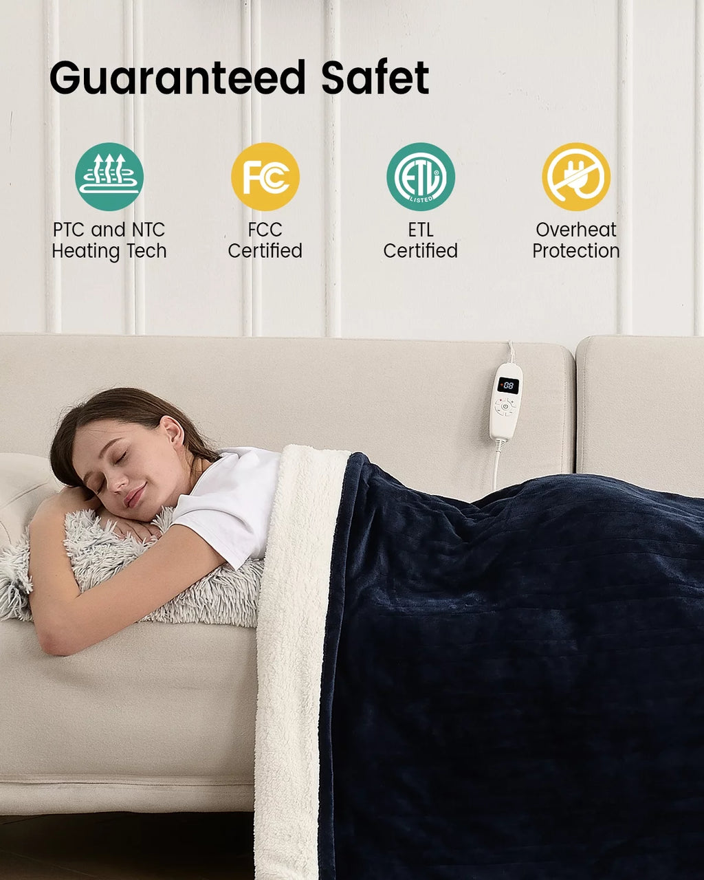 50" x 60" Blue Fleece Heated Throw Blanket N18389