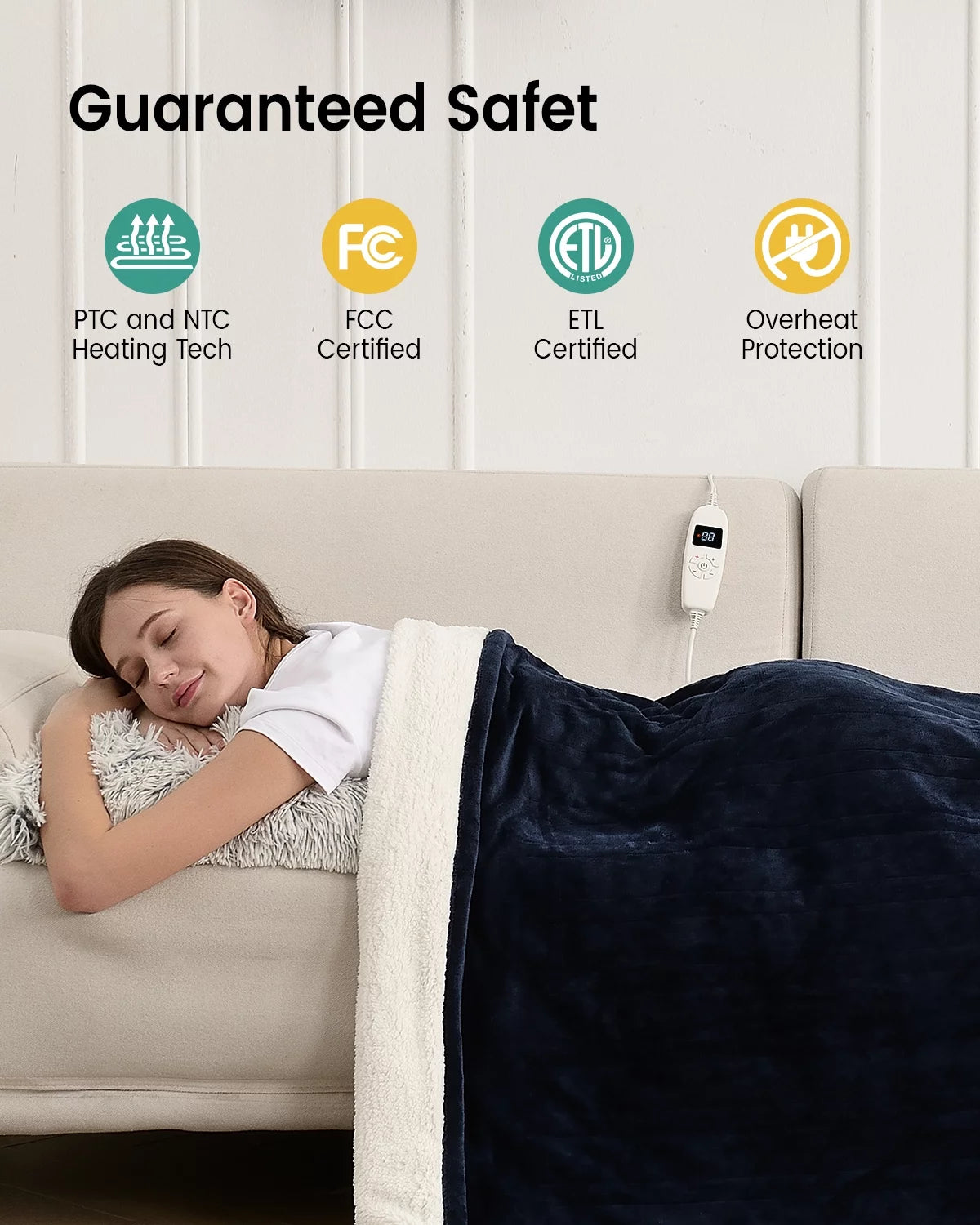 50" x 60" Blue Fleece Heated Throw Blanket N18389