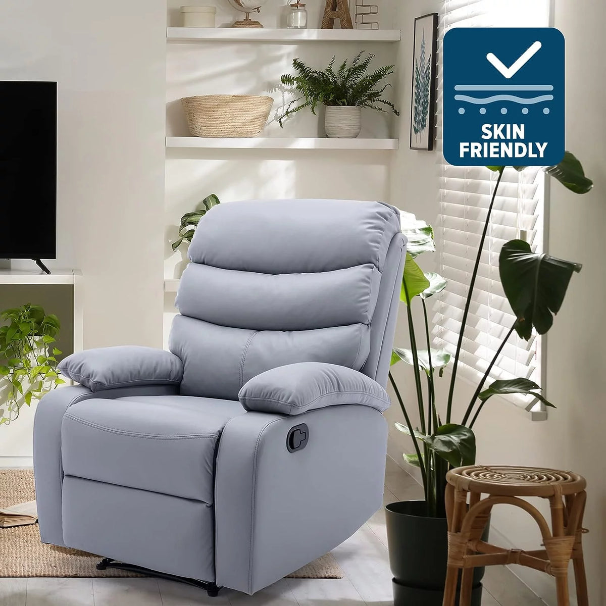 Manual Recliner Chairs with Footrest & Headrest Light Gray X5185