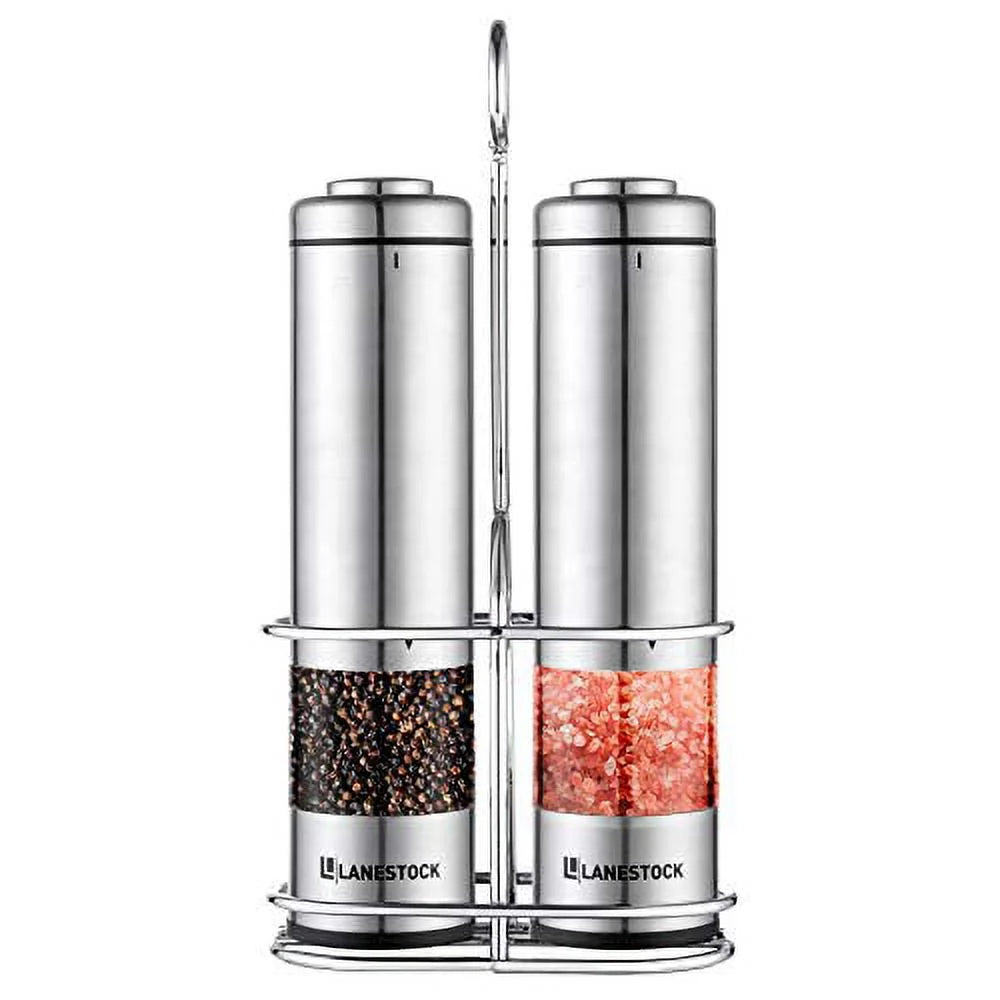 Battery Operated Stainless Steel Salt and Pepper Grinder Set with Stand M80230