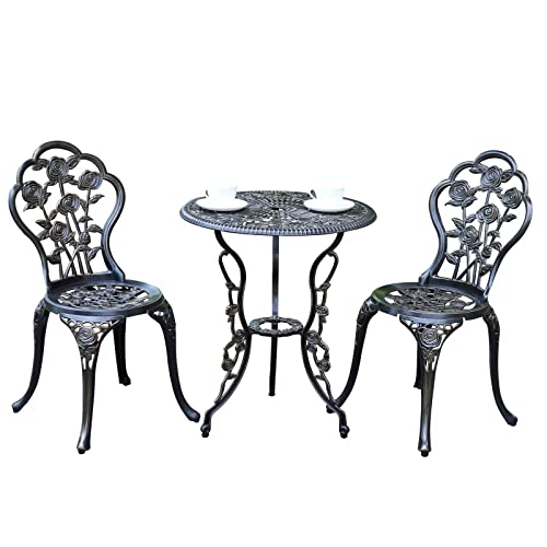 Rust-Resistant Cast Aluminum Bistro Table Set with Umbrella Hole M176