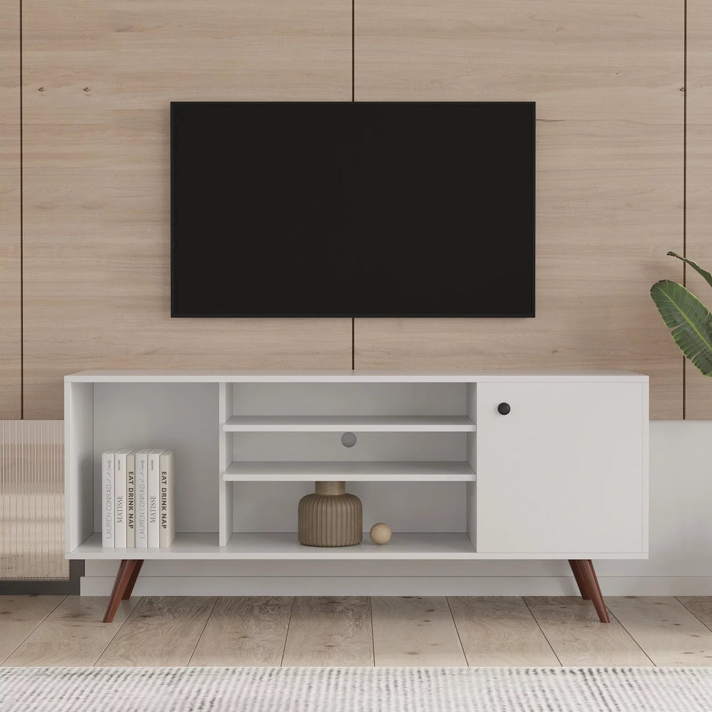 White Particle Board TV Stand with Storage and 2 Shelves Q670949