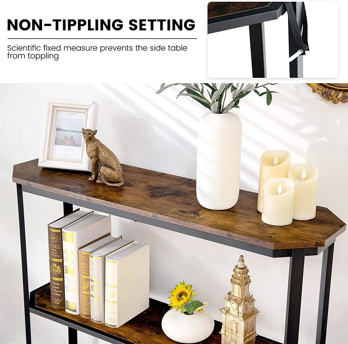 Industrial 3-Tier Narrow Console Table with Open Shelves T877567