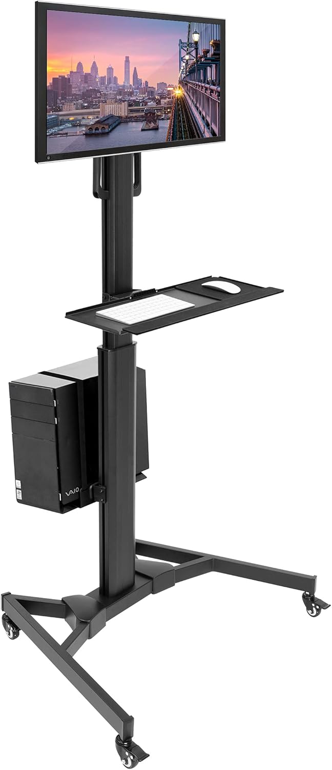 Adjustable Mobile Dual Monitor PC Workstation Cart with Keyboard Tray and CPU Holder Z754217