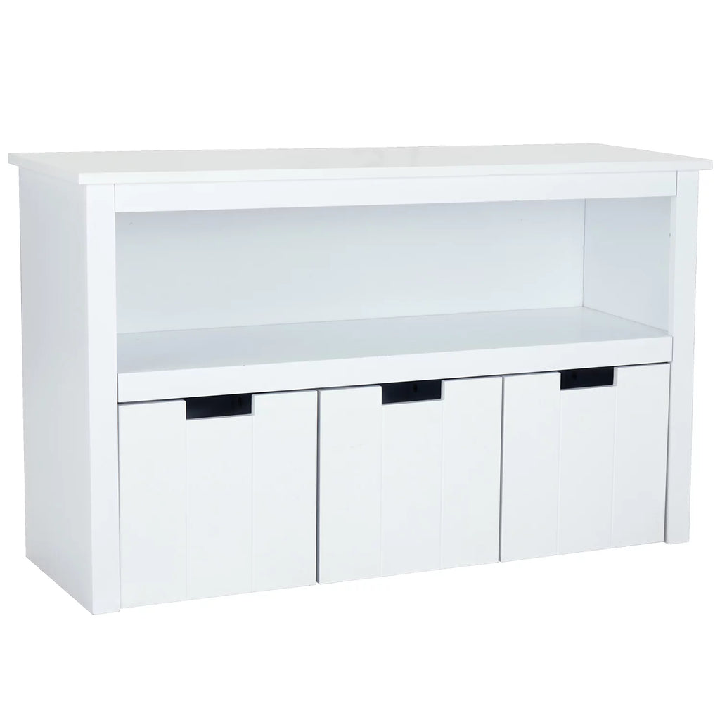 White Storage Cabinet with 3 Rolling Box Cubes and Large Shelf M482709