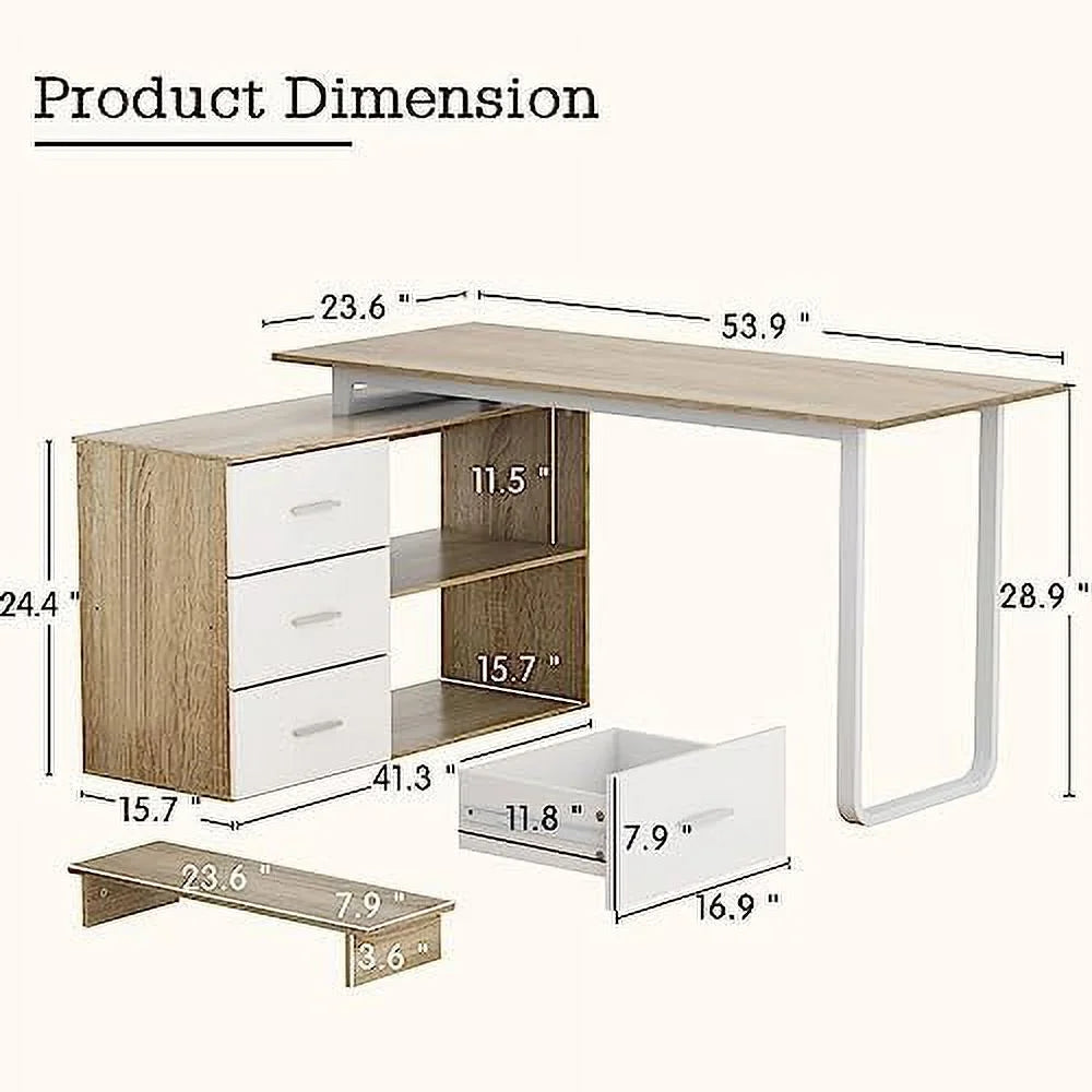 L-Shaped Computer Desk with Monitor Stand and 3 Drawers Z310