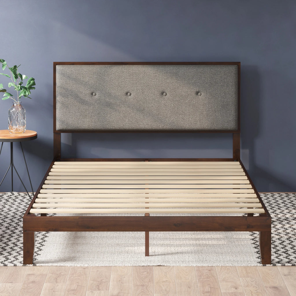 King Wood Platform Bed Frame with Adjustable Upholstered Headboard E948051