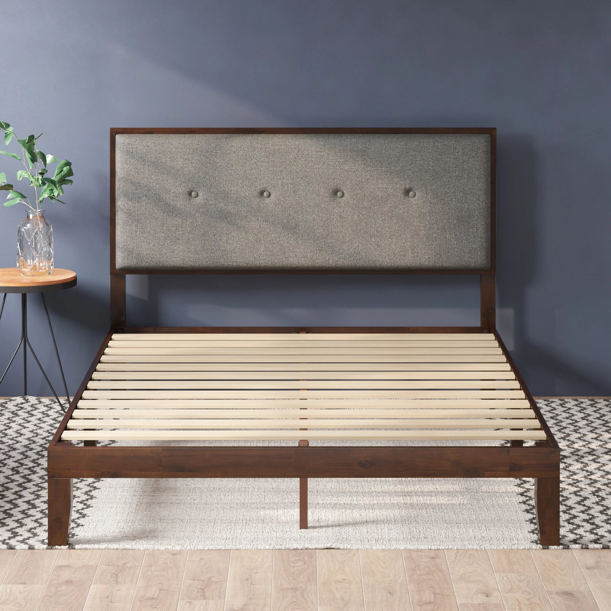 King Wood Platform Bed Frame with Adjustable Upholstered Headboard E948051