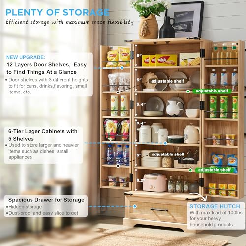 72" White Farmhouse Kitchen Pantry Cabinet with Drawer B39261