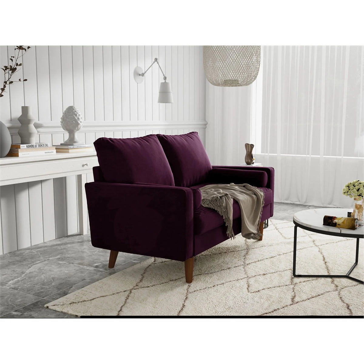 Purple Velvet Upholstered Loveseat Y394132