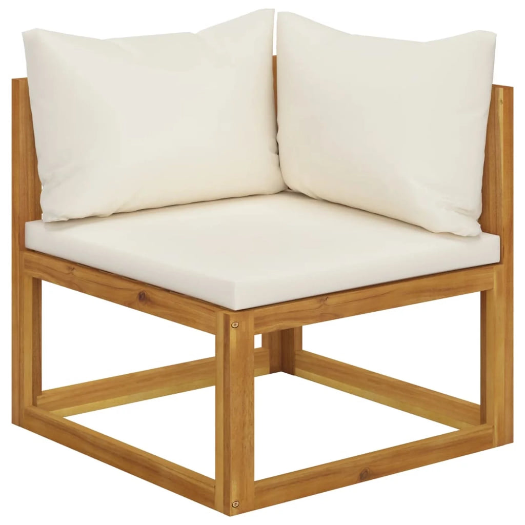 Sectional Corner Sofa with White Cushion Acacia Wood M385488