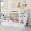Full Over Full Bunk Bed with Stairs and 6 Storage Drawers L6476