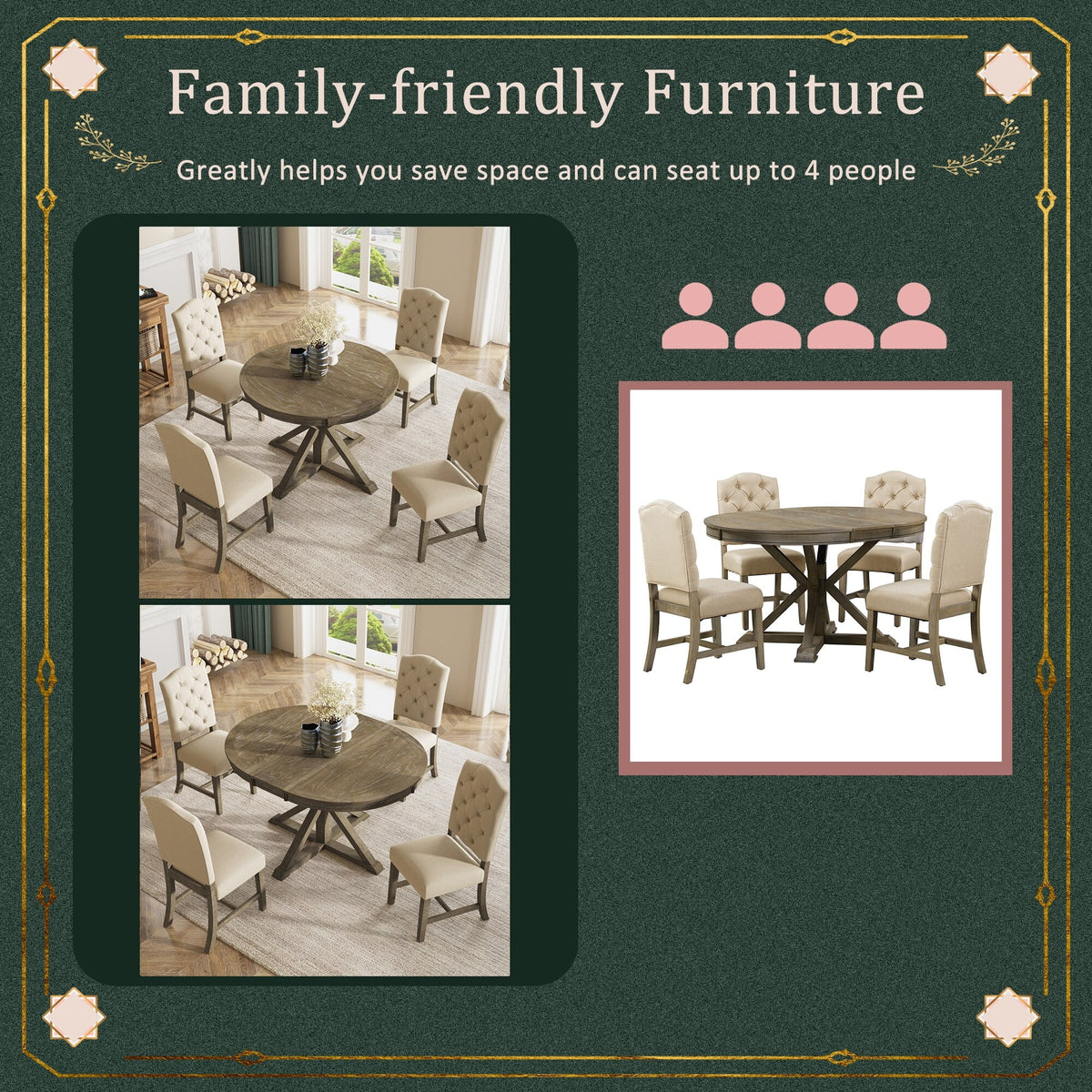 5 Piece Extendable Dining Table Set with 4 Upholstered Chairs O6448