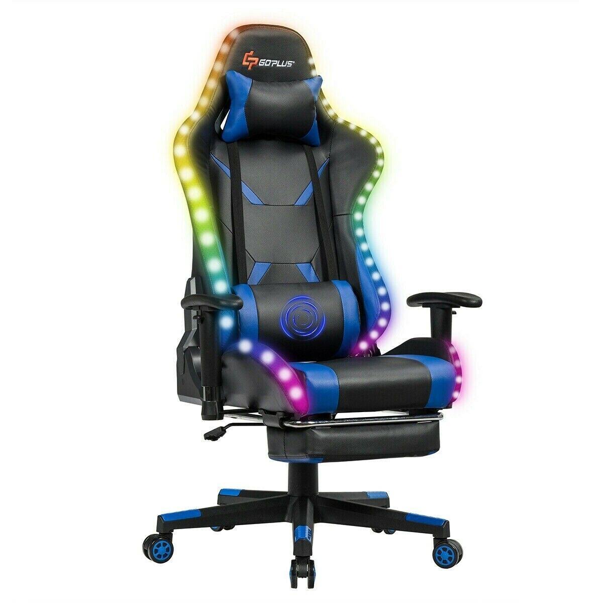 Blue RGB LED Lights Massage Racing Gaming Chair D720080