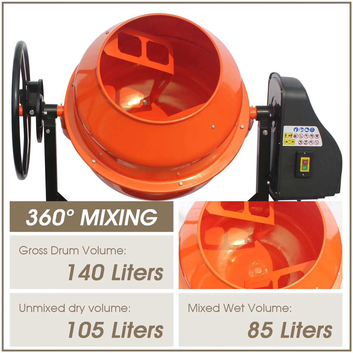 4/5HP Electric Concrete Cement Mixer 5 Cu Ft V43663