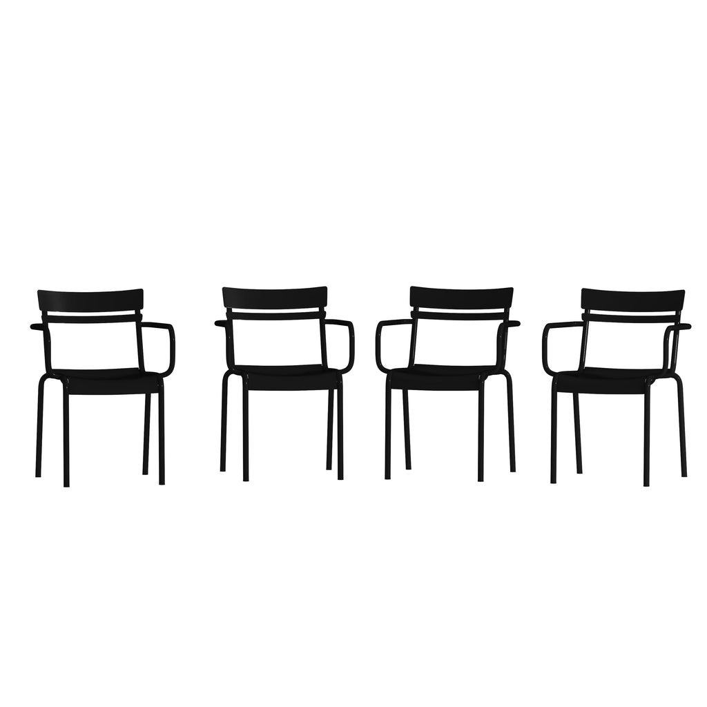 Black Steel Stackable Chair with Arms, Set of 4 U21718