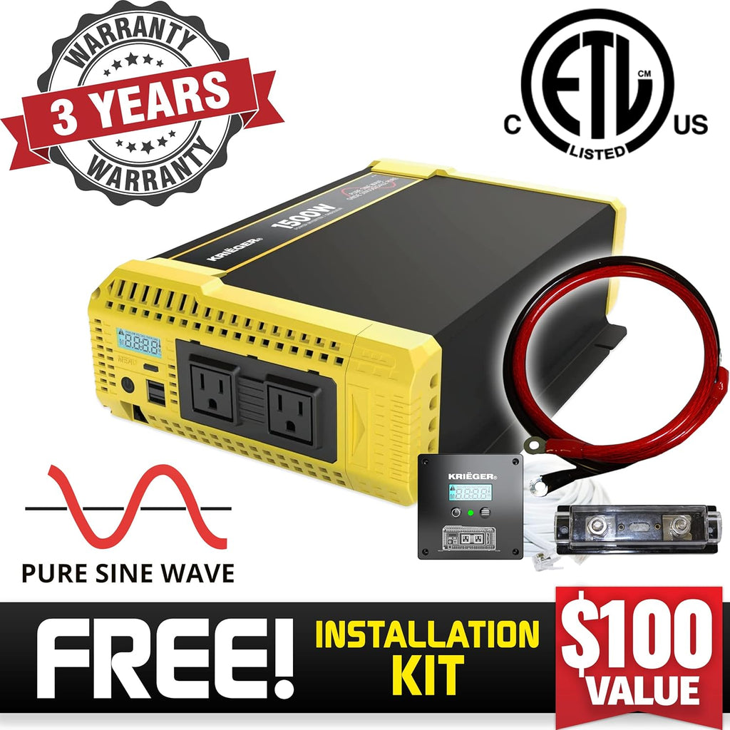1500 Watt 12V Pure Sine Inverter with Dual AC Outlets & USB L710