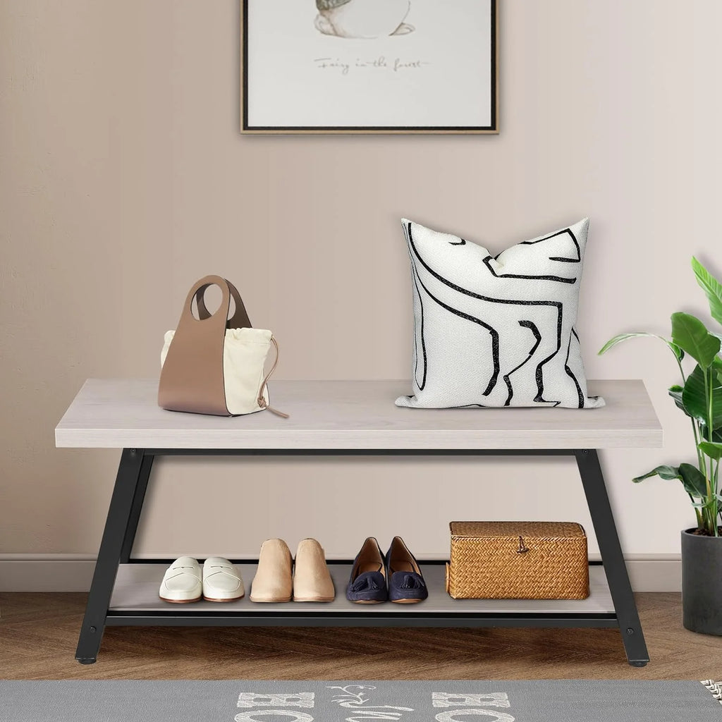Light Grey and Black Wood Metal Bench T171911