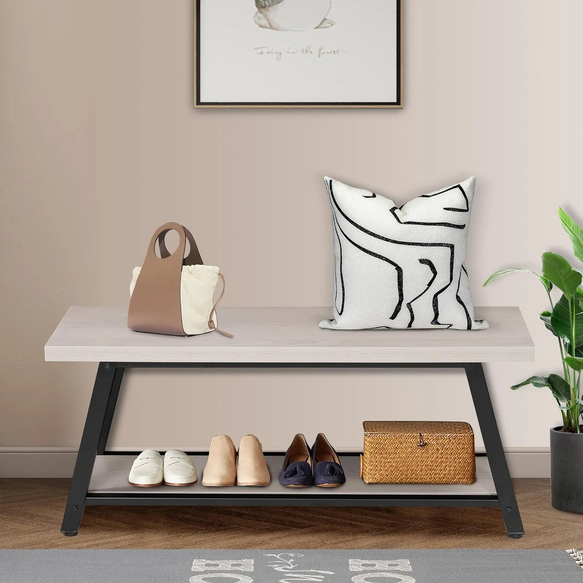 Light Grey and Black Wood Metal Bench T171911