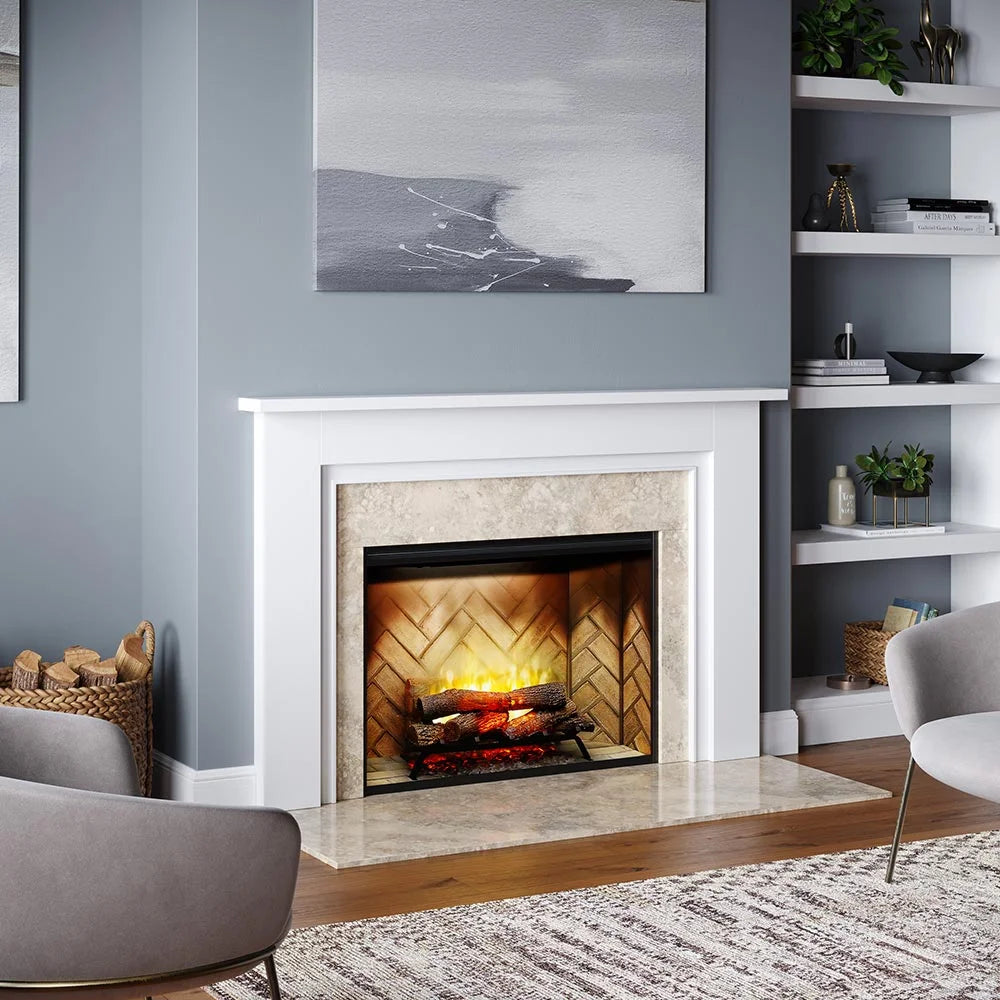 White Wood Fireplace Mantel Surround Kit with Shelf and Trim C555992