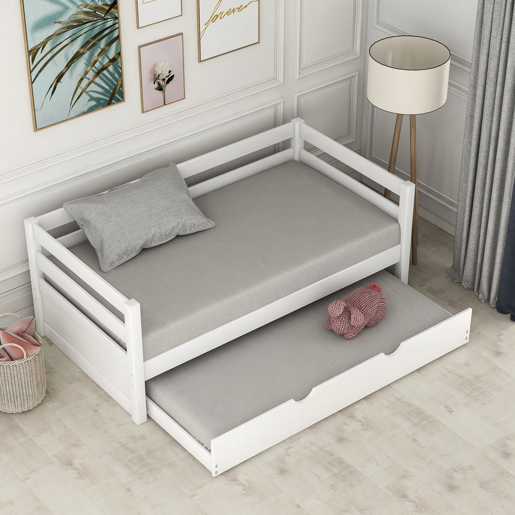 Solid Wood Daybed with Trundle White Q786941