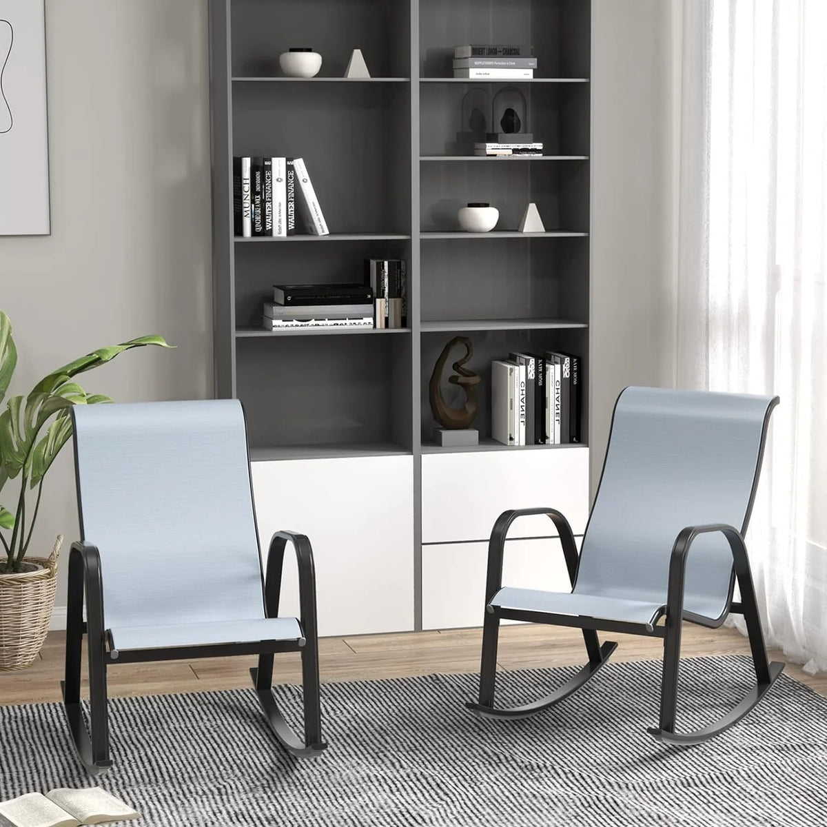 Set of 2 Blue Steel Outdoor Rocking Chair H91486