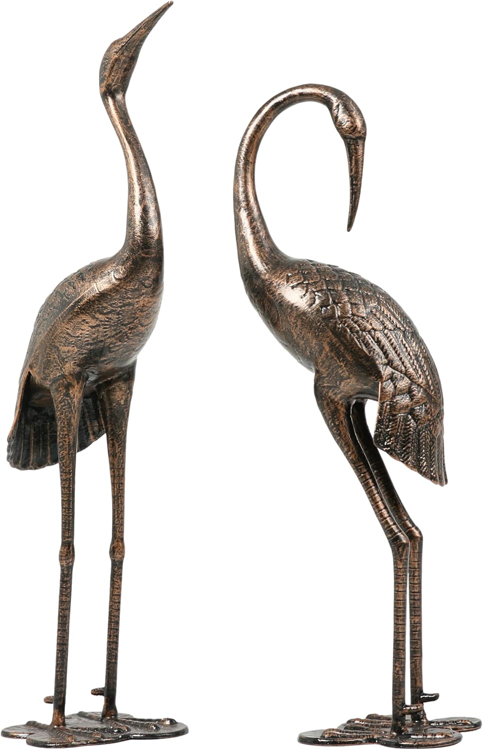 Cast Aluminum Crane Statue Set of 2 Antique Bronze O2450